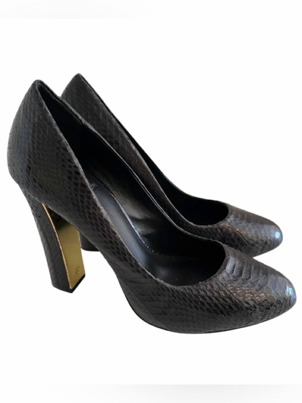 Tory Burch "Delilah"  Black Leather Snakeskin High Heel Pump 8 LIKE NEW